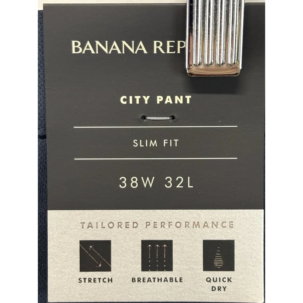 NEW! Banana Republic City Pants Men's 38x32 (38x31) Navy Slim Fit Performance